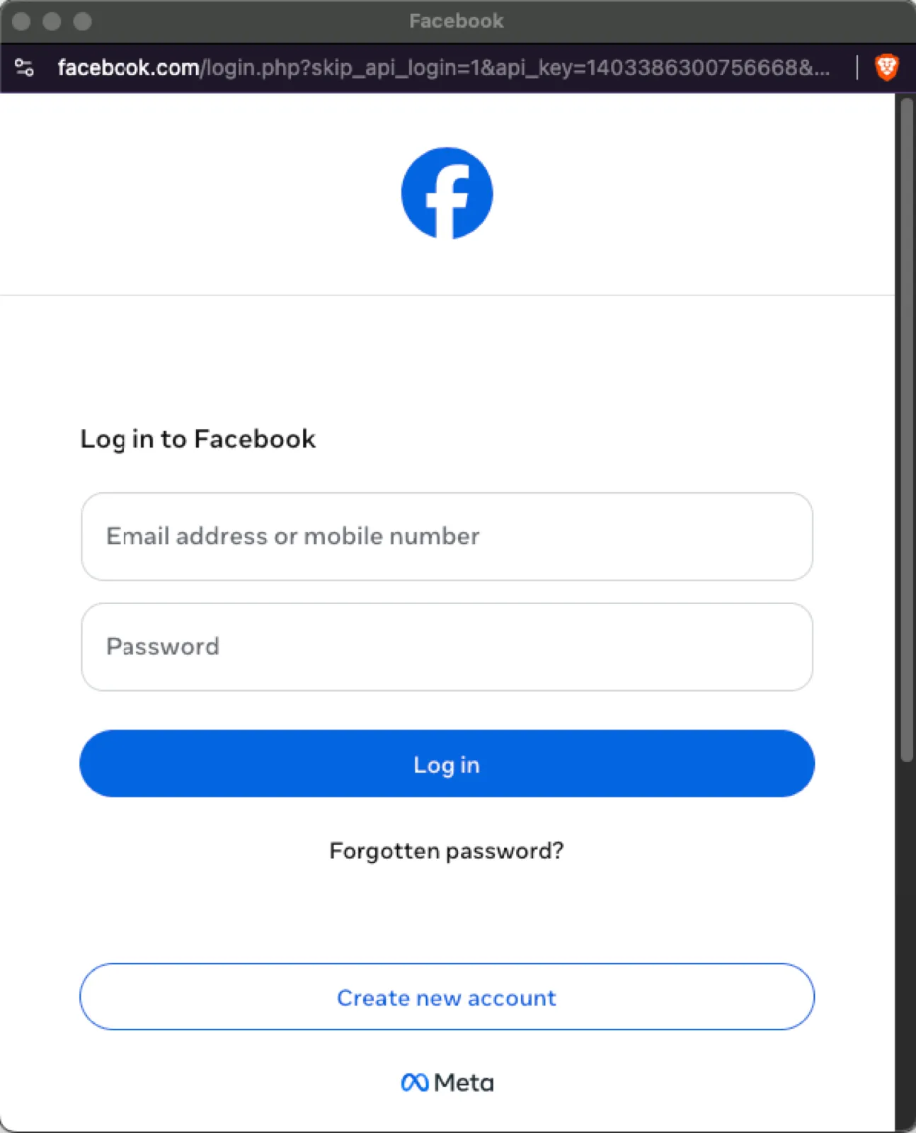 The Facebook login screen