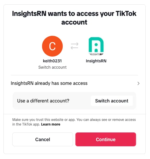 The TikTok authentication screen