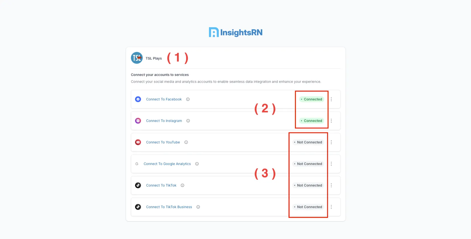 A publisher's connect page, showing a Connected or Not Connected state for each platform
