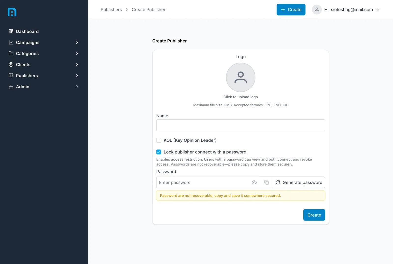 The password field revealed after ticking the lock option